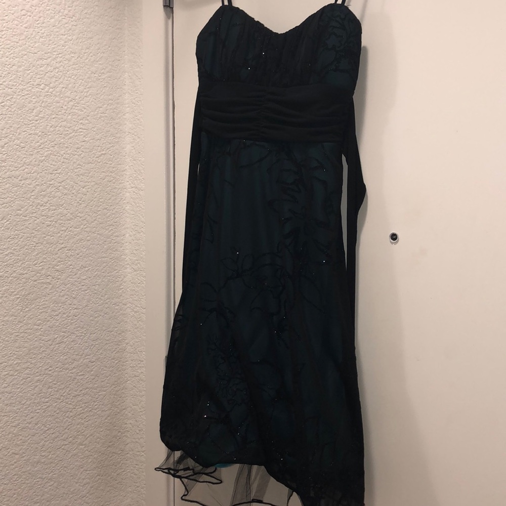 Knee high homecoming teal and black layered dress